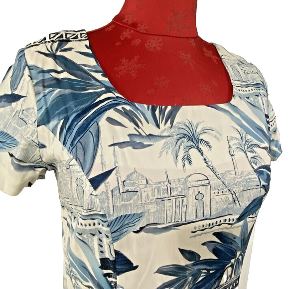 Tori Richard Honolulu Dress Made in Hawaii Short Sleeve Blue & White XS Vintage - Picture 3 of 12